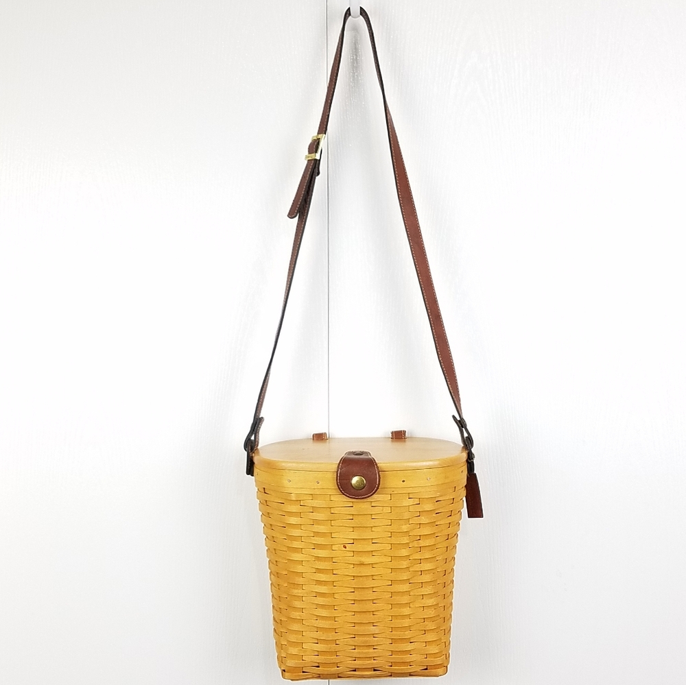 Longaberger vintage wooden leather strap purse